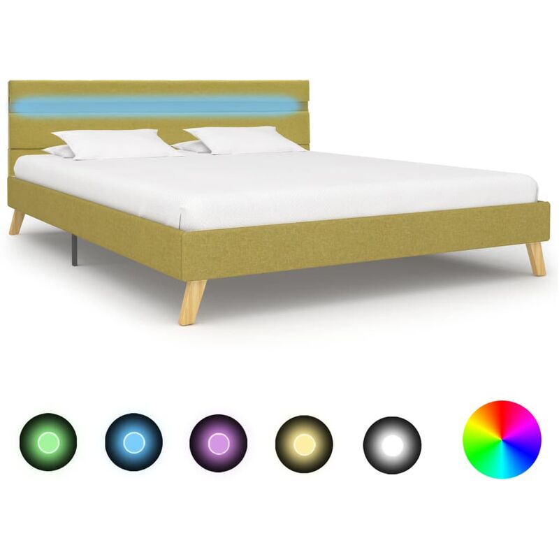 Cadre de Lit avec LED Tissu Vert 160x200 cm