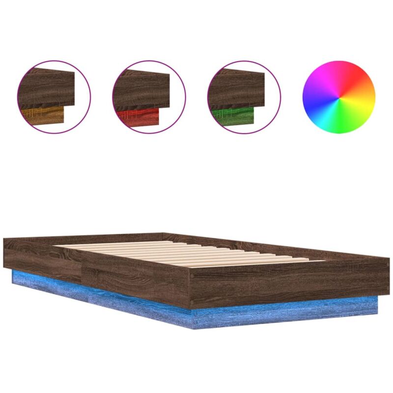 Vidaxl - Cadre de lit avec lumières led chêne marron 75x190 cm