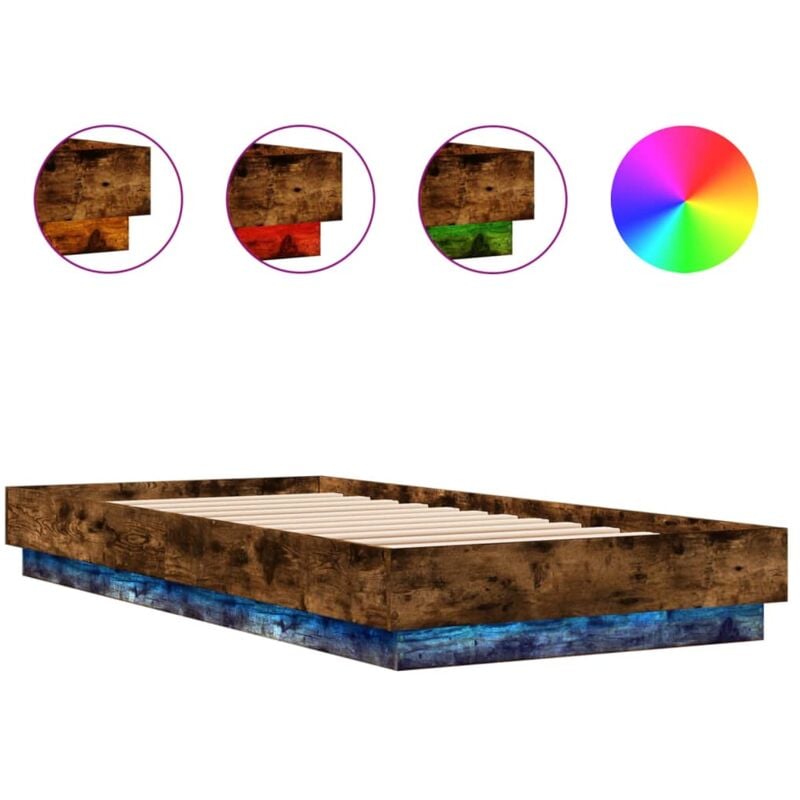 Vidaxl - Cadre de lit avec lumières led chêne fumé 90x200 cm