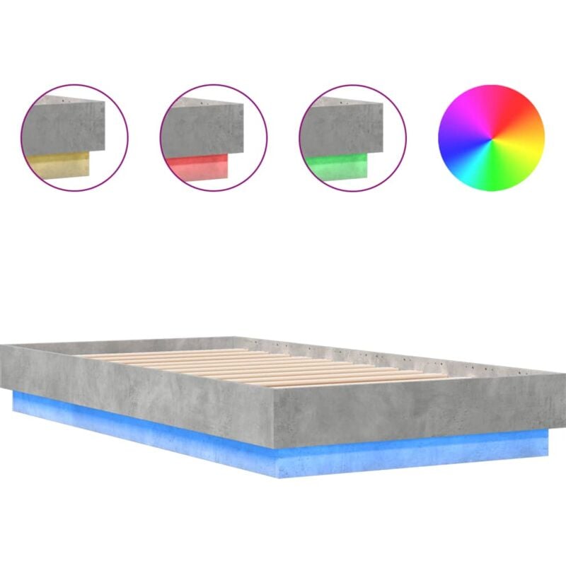 Cadre de lit avec lumières led gris béton 75x190 cm