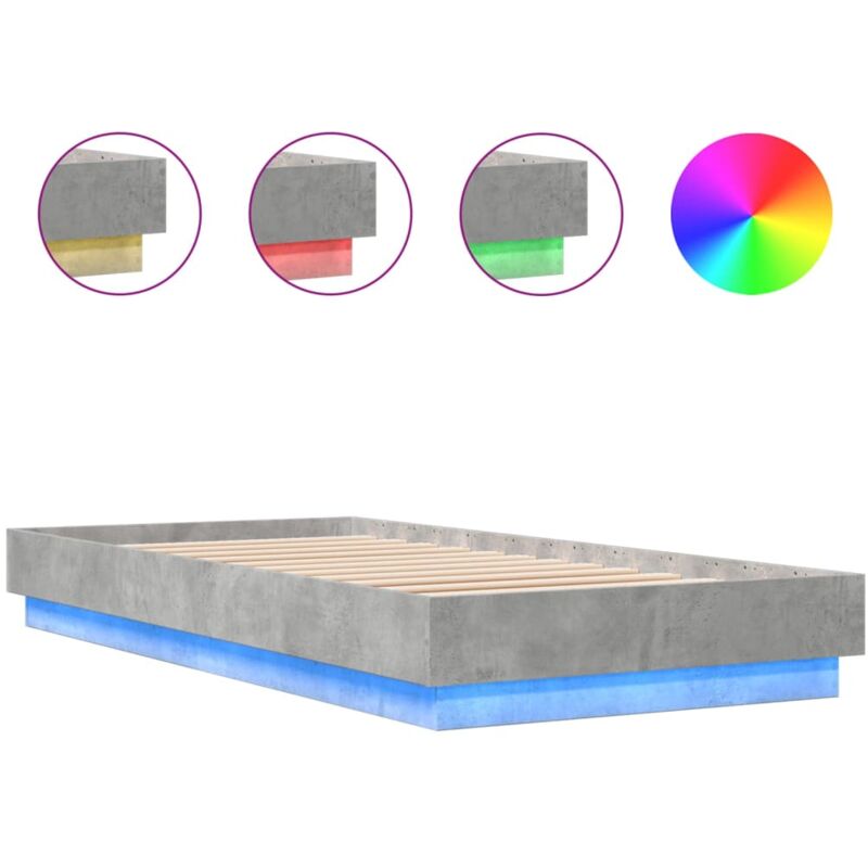 Cadre de lit avec lumières led gris béton 100x200 cm - Vidaxl