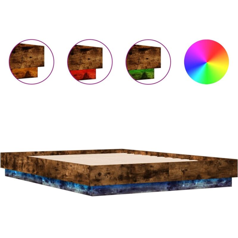 Vidaxl - Cadre de lit avec lumières led chêne fumé 120x190 cm