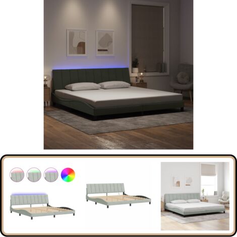 Cadre de lit avec lumières LED gris clair 200x200 cm velours - Lit Design - Lit Capitonné - Cadre Lit Velours - Éclairage Led - Lit Double