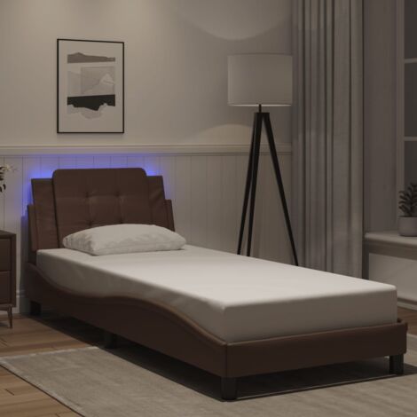 Cadre de lit avec lumières LED marron 80x200 cm similicuir