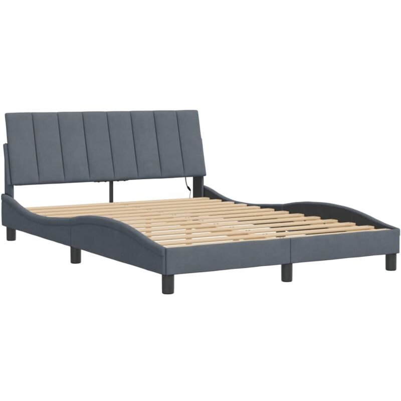 Cadre de lit avec led sans matelas gris foncé 140x190cm velours Vidaxl