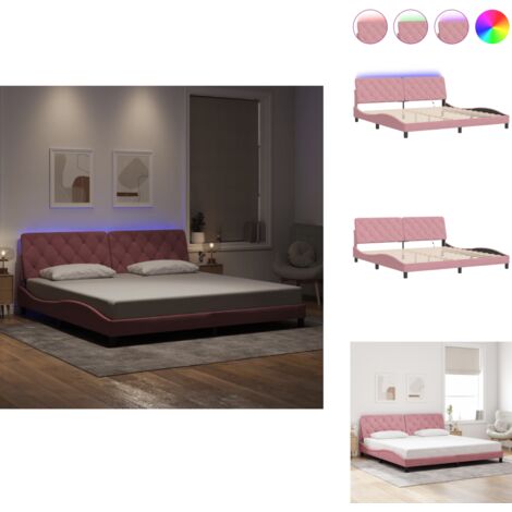 Cadre de lit avec lumières LED rose 200x200 cm velours - Lit Plateforme - Lit Design - Lit Velours - Lit Avec Éclairage LED - Chambre À Coucher