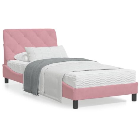 Cadre de lit avec lumières LED rose 90x190 velours