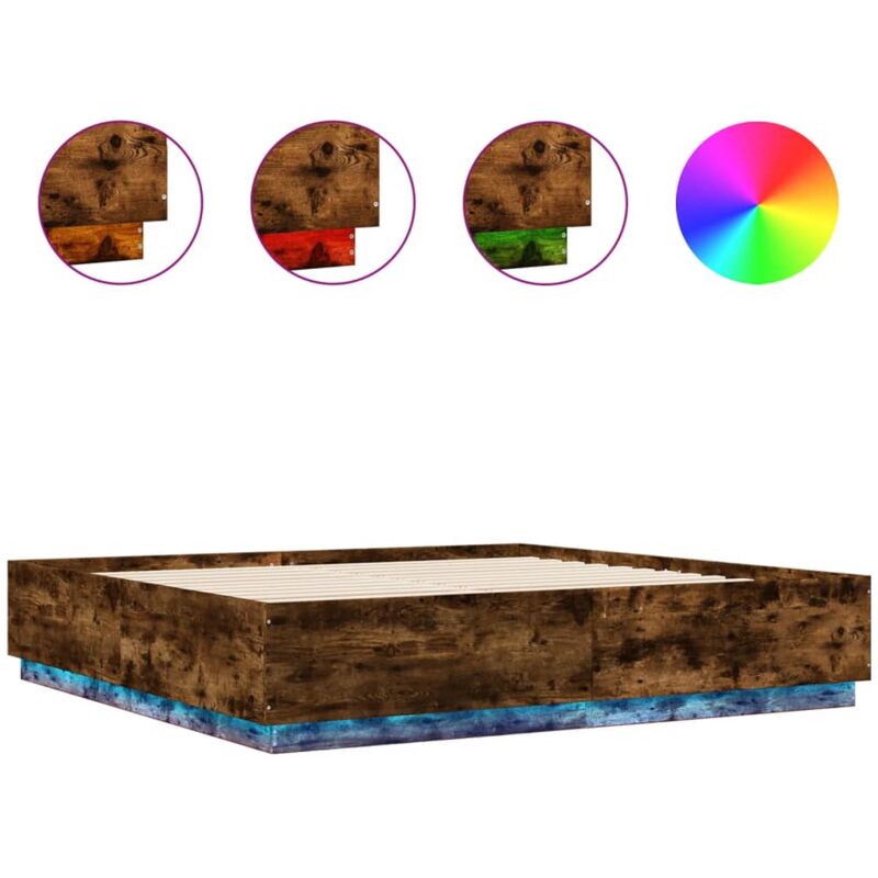 Vidaxl - Cadre de lit avec lumières led chêne fumé 180x200 cm