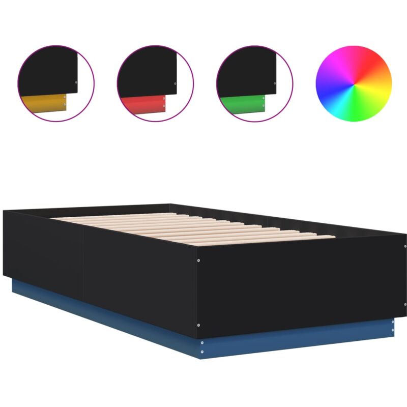 Cadre de lit avec lumières LED noir 90x190 cm bois d’ingénierie