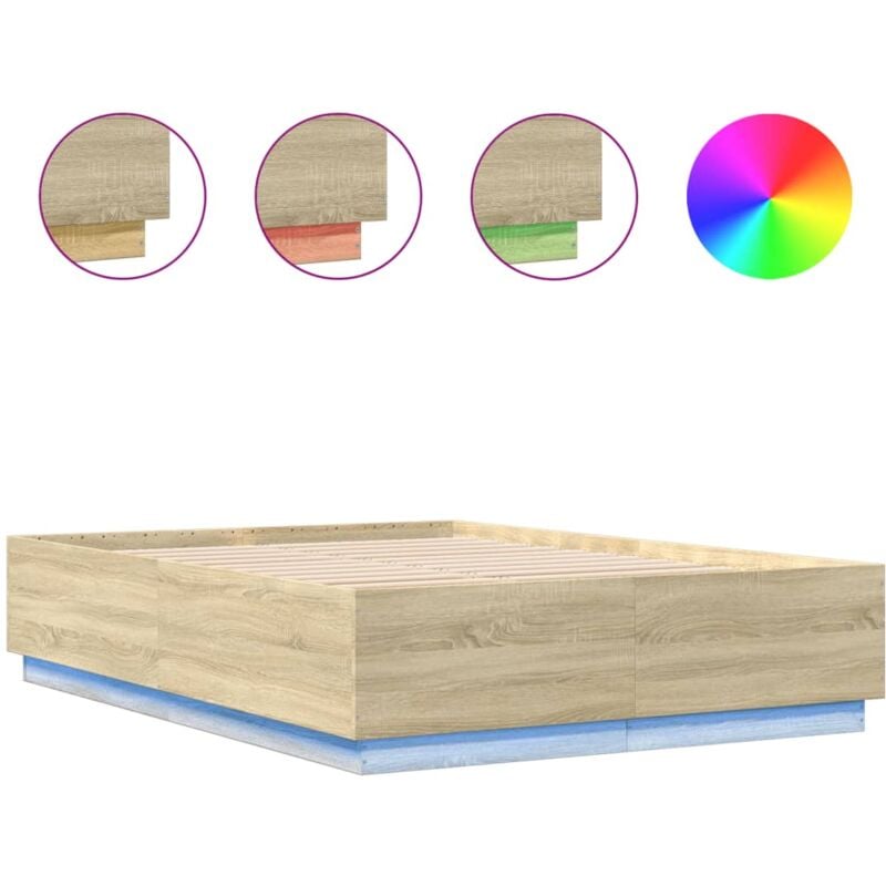 vidaXL Cadre de lit avec lumières LED chêne sonoma 120x200 cm