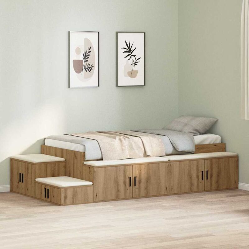 Cadre de lit avec rangement chêne artisanal 244 x 127 x 53.5 cm Vidaxl