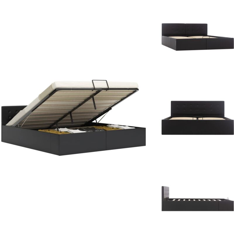 Cadre de lit avec rangement hydraulique Similicuir 160x200 cm - Lit Double - Cadre De Lit - Meuble De Chambre - Design Moderne - Simili Cuir