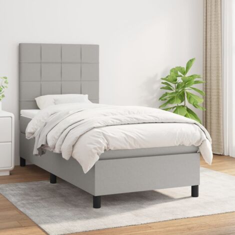 Cadre de lit avec sommier à lattes et matelas capitonné 90x200 cm Gris clair Tissu ajustable