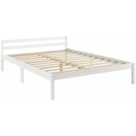 Cadre de lit avec sommier à lattes lit double 140 x 200 cm en pin blanc - blante