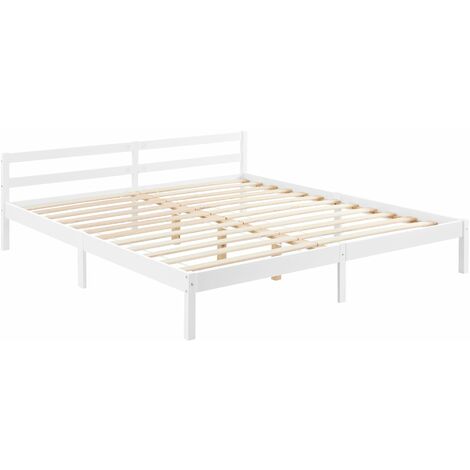 Cadre de lit avec sommier à lattes lit double 160 x 200 cm en pin blanc - blante