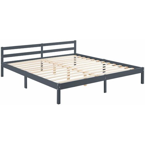 Cadre de lit avec sommier à lattes lit double 180 x 200 cm en pin gris foncé - gris