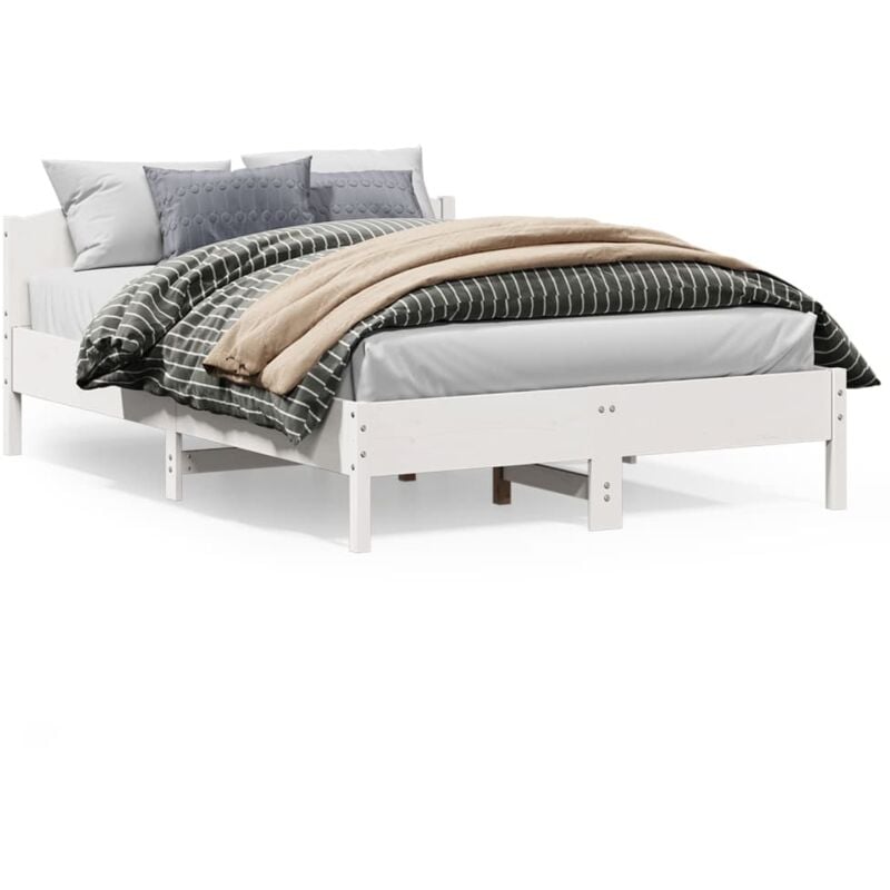 Cadre de lit avec tête de lit blanc 120x200 cm bois pin massif