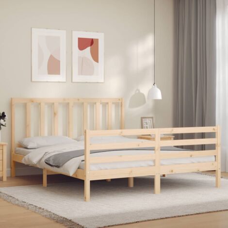 Cadre de lit avec tête de lit noir petit simple bois massif vidaXL