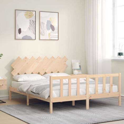 Cadre de lit tête de lit marron miel petit simple bois massif  