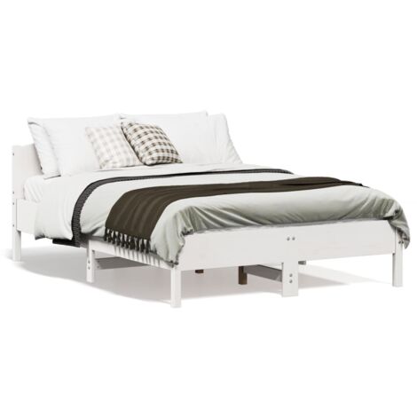 Cadre de lit avec tête de lit blanc 135x190 bois pin massif