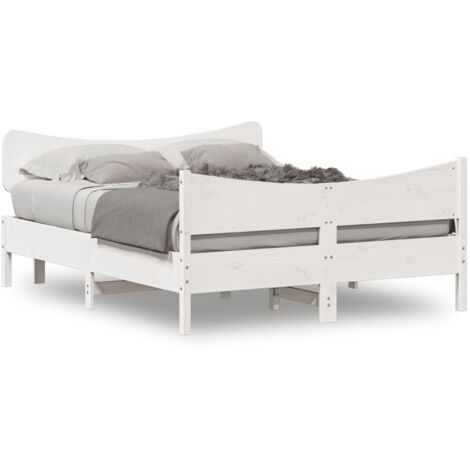 Cadre de lit avec tête de lit blanc 135x190 bois pin massif