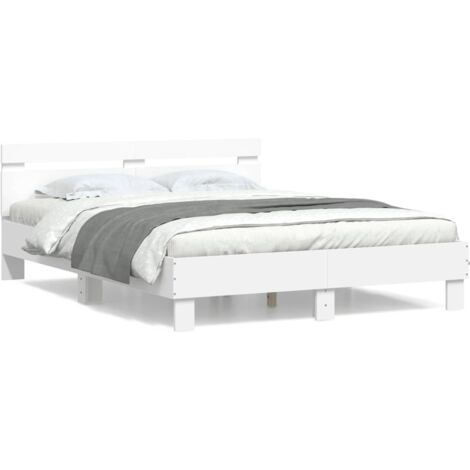 Cadre de lit avec tête de lit blanc 140x190 bois d'ingénierie