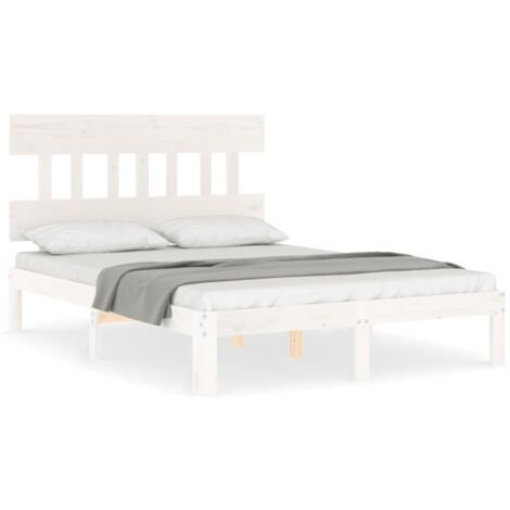 Cadre de lit avec tête de lit blanc 140x190 bois massif
