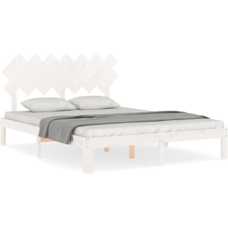 Cadre de lit avec tête de lit blanc 140x190 bois massif
