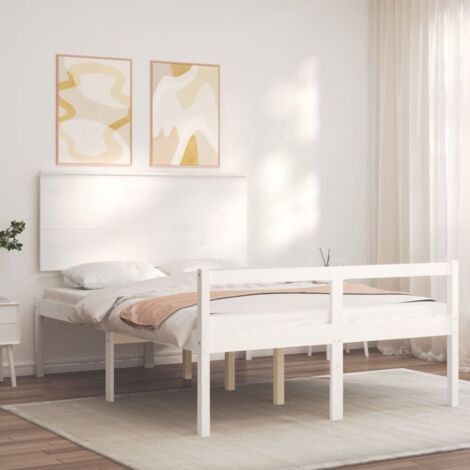 Cadre de lit avec tête de lit blanc 140x190 cm bois massif
