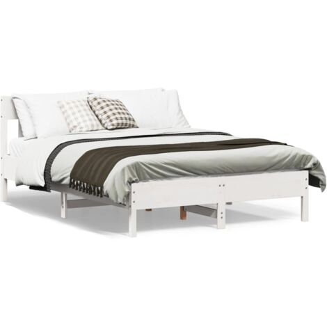 Cadre de lit avec tête de lit blanc 140x200 bois pin massif