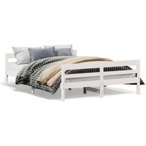 Cadre de lit avec tête de lit blanc 140x200 bois pin massif