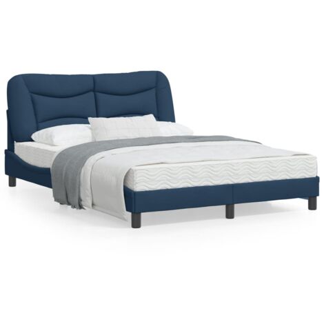 Cadre de lit avec tête de lit Bleu 140x190 Tissu