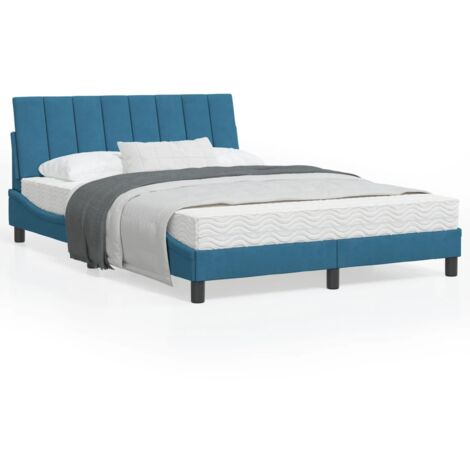 Cadre de lit avec tête de lit bleu 140x190 velours