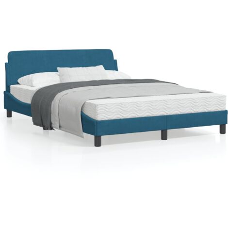 Cadre de lit avec tête de lit bleu 140x190 velours