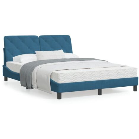 Cadre de lit avec tête de lit bleu 140x190 velours