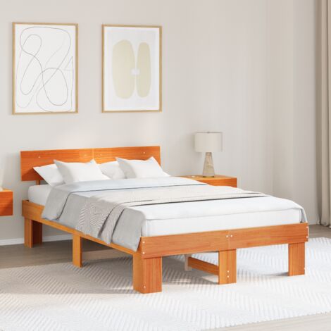 Cadre de lit avec tête de lit Brun cire 140 x 190 cm Pin massif vidaXL