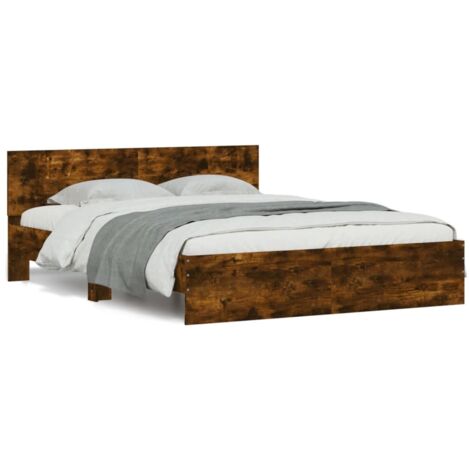 Cadre de lit avec tête de lit chêne fumé 140x190