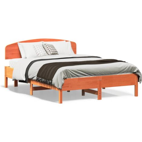 Cadre de lit avec tête de lit cire marron 140x190 bois de pin