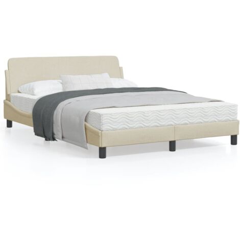 Cadre de lit avec tête de lit Crème 140x190 Tissu