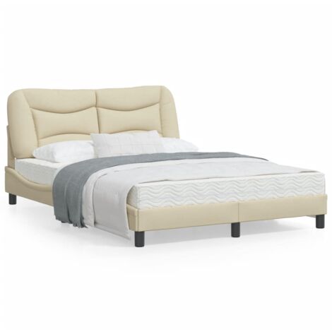 Cadre de lit avec tête de lit Crème 140x190 Tissu