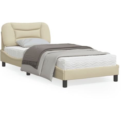 Cadre de lit avec tête de lit Crème 90x200 Tissu