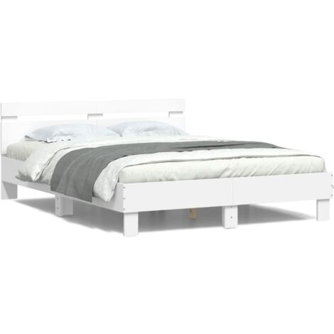Cadre de lit avec tête de lit et LED blanc 140x190