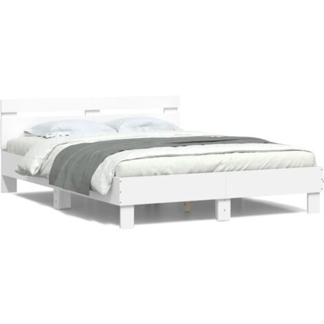 Cadre de lit avec tête de lit et LED blanc 140x200