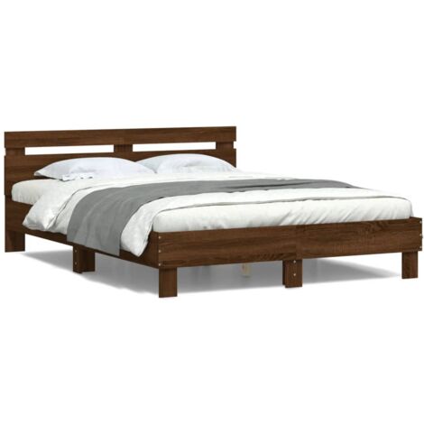 Cadre de lit avec tête de lit et LED chêne marron 140x190