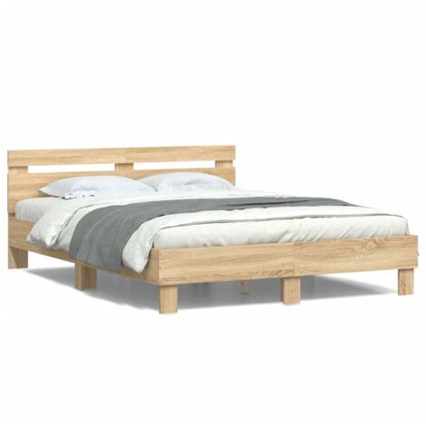 Cadre de lit avec tête de lit et LED chêne sonoma 140x200
