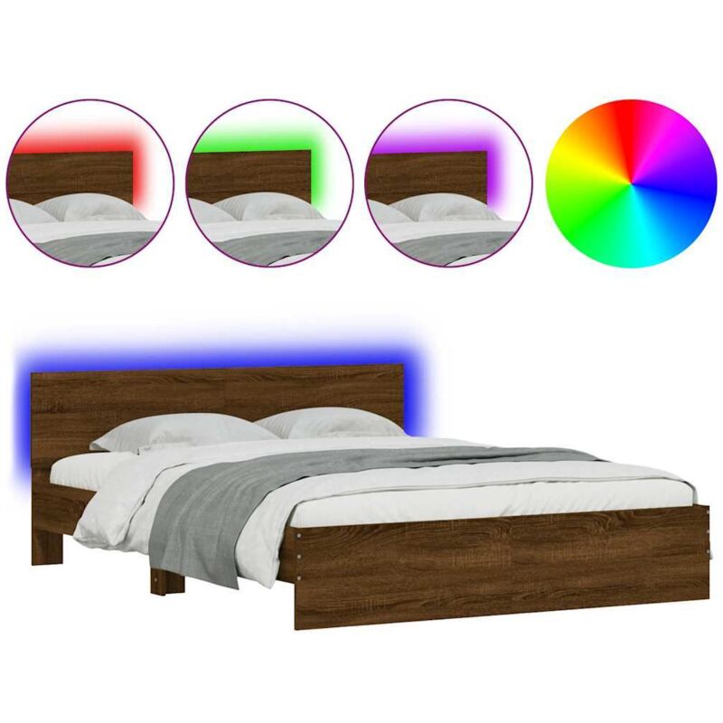 Vidaxl - Cadre de lit avec tête de lit et led chêne marron 150x200 cm