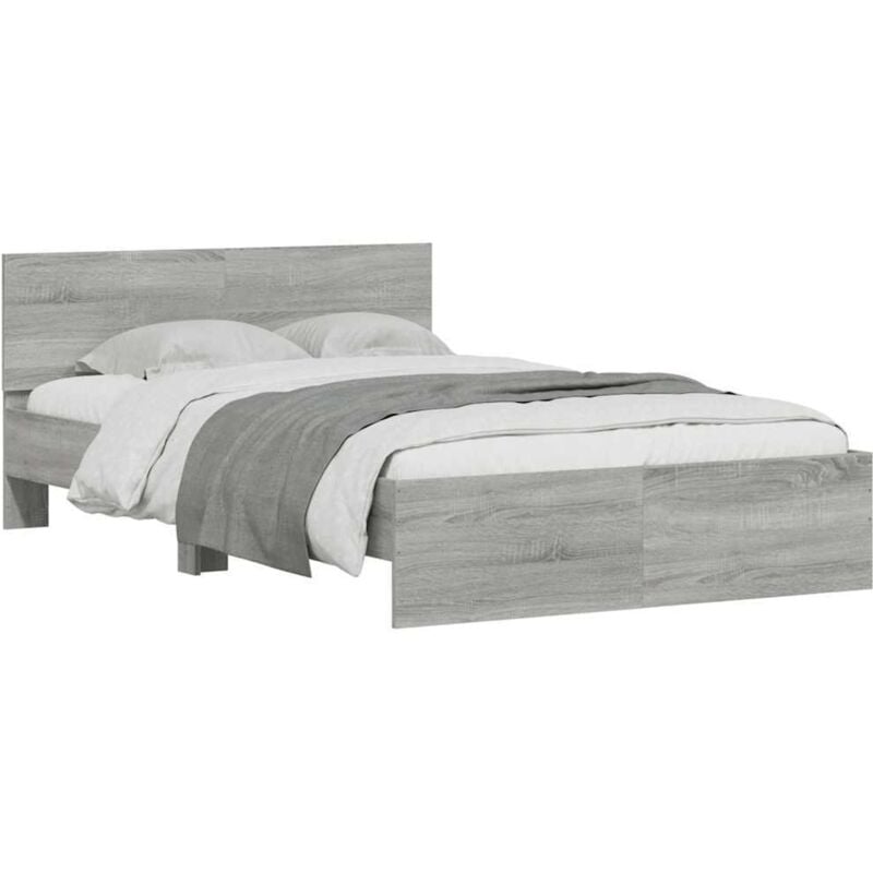 Cadre de lit avec tête de lit et led sonoma gris 120x190 cm Vidaxl