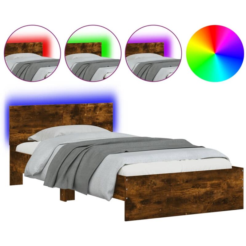 Vidaxl - Cadre de lit tête de lit et lumières led chêne fumé 100x200 cm