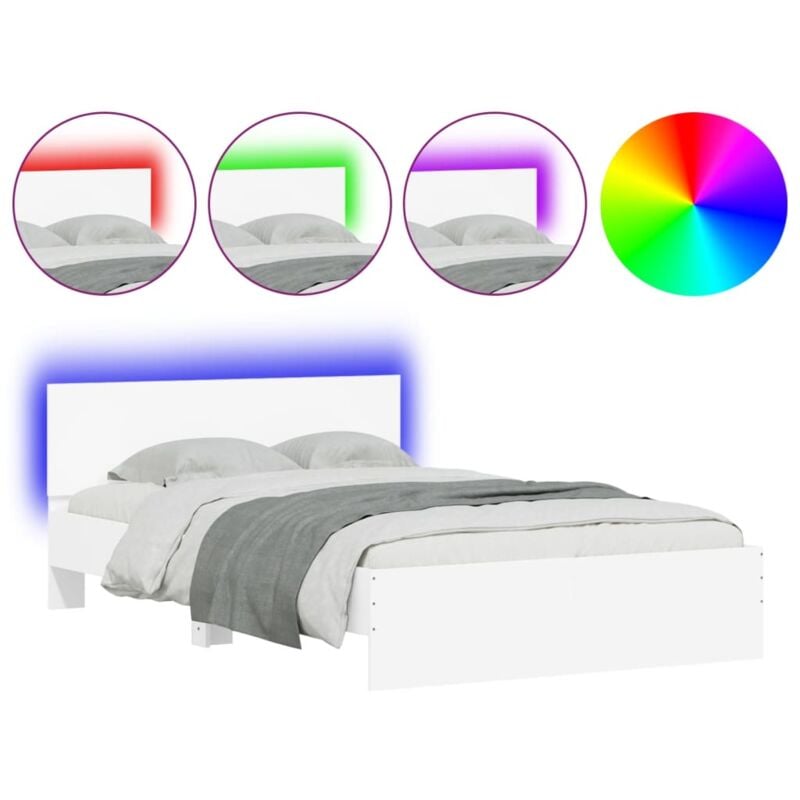 Vidaxl - Cadre de lit avec tête de lit et led blanc 135x190 cm