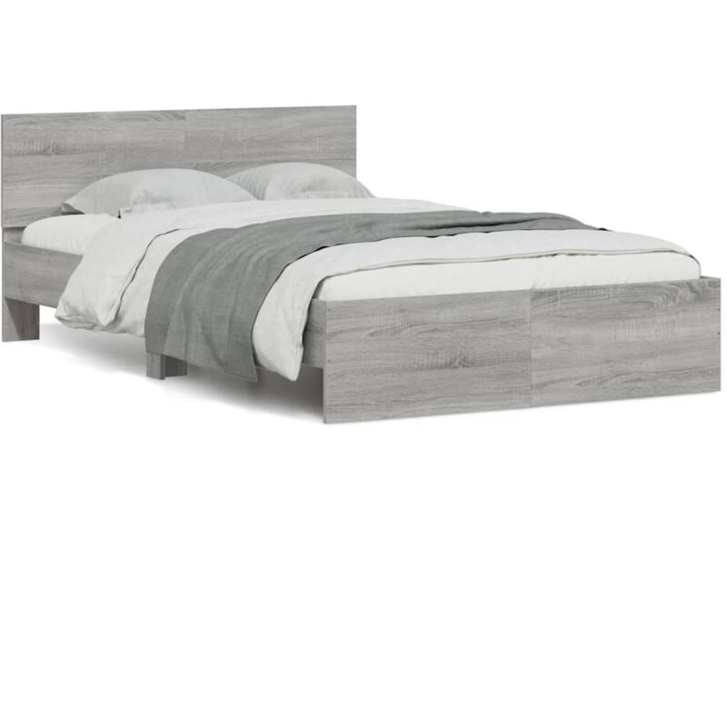 vidaXL Cadre de lit avec tête de lit et LED sonoma gris 140x190 cm